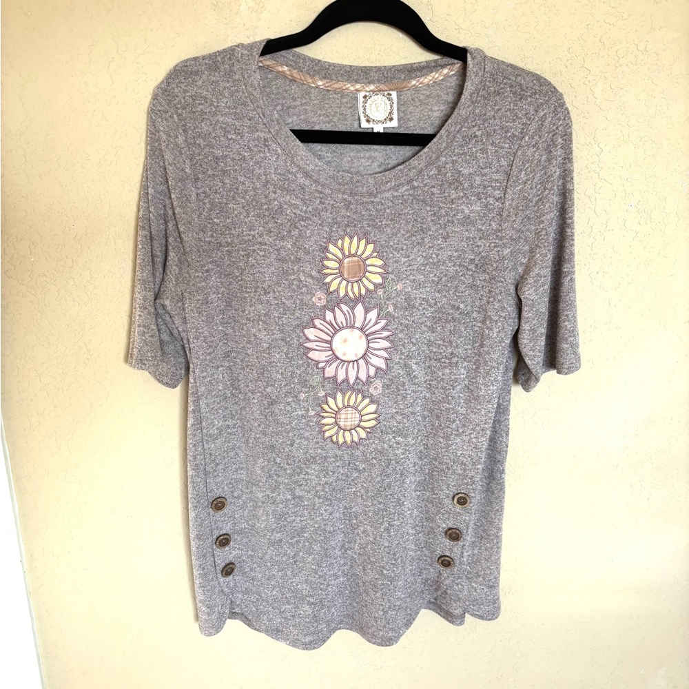 💖true self brand grayish purple heather floral Women's Top shirt size M💖